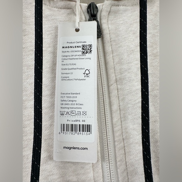 NWT $95 MAGNLENS Zip Up Hooded Hoodie Sweater Shirt Jacket S or M Heather Grey - Picture 7 of 15